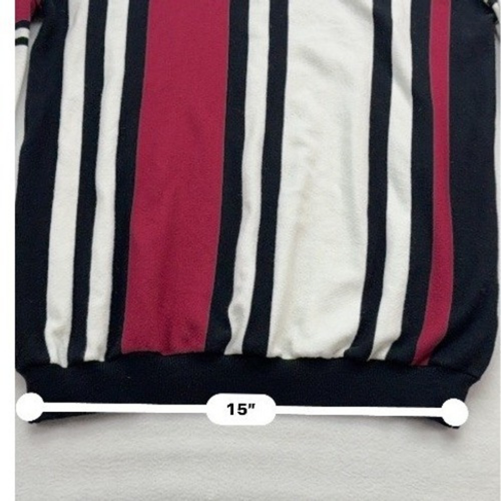 Vintage Vertical Striped Sweater Mens XL Black White Red Crewneck Knit Pullover - Picture 5 of 9